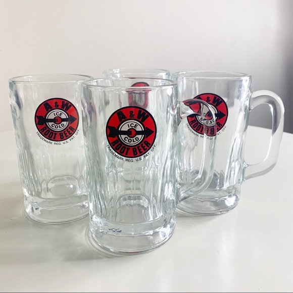 Vintage A&W Bullseye Root Beer 6” Glass Mugs Qty4